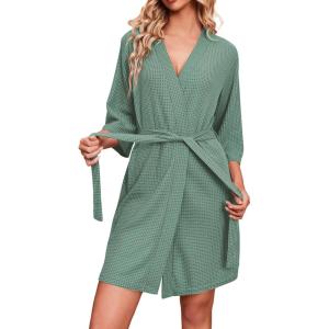 image:imageEkouaer Robes for Women Waffle Knit Bathrobe Soft Lightweight Knee Length Loungewear SXXLMint Green