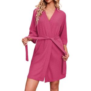 image:imageEkouaer Robes for Women Waffle Knit Bathrobe Soft Lightweight Knee Length Loungewear SXXLRose
