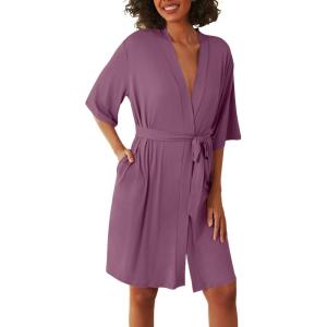 image:imageEkouaer Short Robes for Women Lightweight Kimono Robes Knit Bathrobe Soft Sleepwear with Pockets SXXLDark Purple