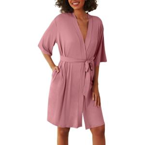 image:imageEkouaer Short Robes for Women Lightweight Kimono Robes Knit Bathrobe Soft Sleepwear with Pockets SXXLGray Purple