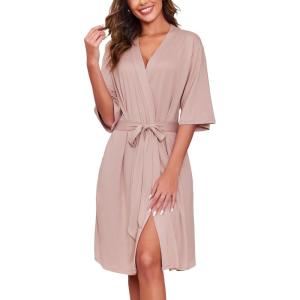 image:imageEkouaer Short Robes for Women Lightweight Kimono Robes Knit Bathrobe Soft Sleepwear with Pockets SXXLMisty Rose