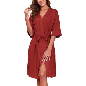 image:imageEkouaer Short Robes for Women Lightweight Kimono Robes Knit Bathrobe Soft Sleepwear with Pockets SXXLWine Red
