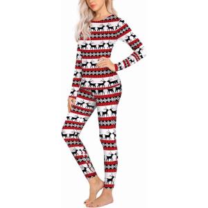 image:imageEkouaer Thermal Underwear for Women Long Johns Sets Base Layer Lightweight 2 Pieces Pajams SetDeer White