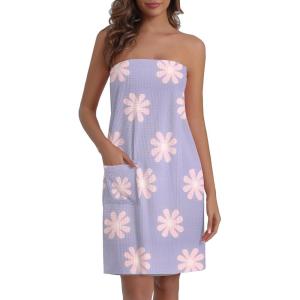 image:imageEkouaer Waffle Robes For Women Bath Wraps Lightweight Knee Length Soft Shower Robe with Pocket SLFloral Blue