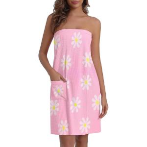 image:imageEkouaer Waffle Robes For Women Bath Wraps Lightweight Knee Length Soft Shower Robe with Pocket SLFloral Pink
