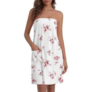 image:imageEkouaer Waffle Robes For Women Bath Wraps Lightweight Knee Length Soft Shower Robe with Pocket SLFloral White