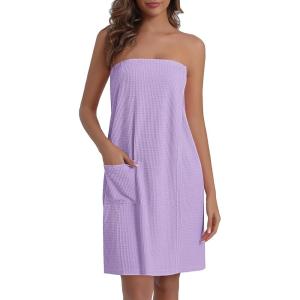 image:imageEkouaer Waffle Robes For Women Bath Wraps Lightweight Knee Length Soft Shower Robe with Pocket SLLavender