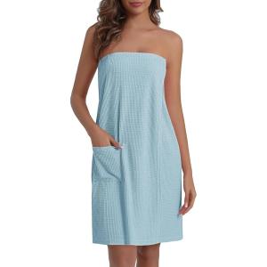 image:imageEkouaer Waffle Robes For Women Bath Wraps Lightweight Knee Length Soft Shower Robe with Pocket SLLight Blue