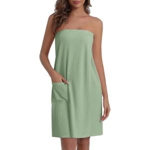 image:imageEkouaer Waffle Robes For Women Bath Wraps Lightweight Knee Length Soft Shower Robe with Pocket SLMint Green