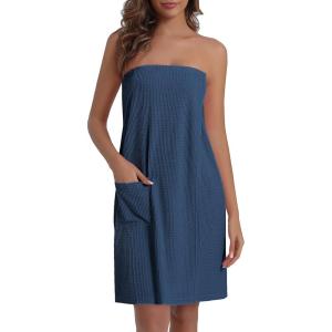 image:imageEkouaer Waffle Robes For Women Bath Wraps Lightweight Knee Length Soft Shower Robe with Pocket SLNavy Blue