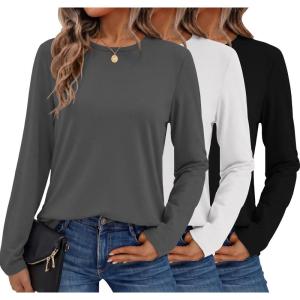 image:imageEkouaer Womens Long Sleeve Shirts 3 Pack Crew Neck Thermal Tops Loose Fit Undershirt Base Layer Trendy Clothes XSXXL3pcs Black  White  Dark Grey