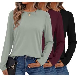 image:imageEkouaer Womens Long Sleeve Shirts 3 Pack Crew Neck Thermal Tops Loose Fit Undershirt Base Layer Trendy Clothes XSXXL3pcs Black  Wine Red  Light Green