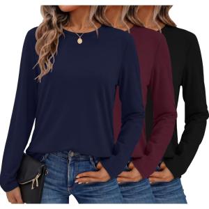 image:imageEkouaer Womens Long Sleeve Shirts 3 Pack Crew Neck Thermal Tops Loose Fit Undershirt Base Layer Trendy Clothes XSXXL3pcs Black  Wine Red  Navy Blue