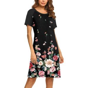 image:imageEkouaer Womens Nightgown Short Sleeve Night Dress Printed Sleepwear Soft Sleep Shirt S3XLBlack Floral Print