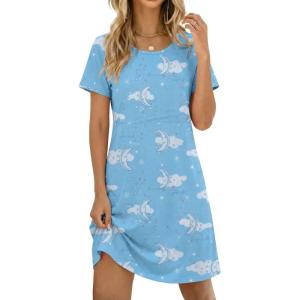image:imageEkouaer Womens Nightgown Short Sleeve Night Dress Printed Sleepwear Soft Sleep Shirt S3XLBlue Moon