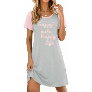 image:imageEkouaer Womens Nightgown Short Sleeve Night Dress Printed Sleepwear Soft Sleep Shirt S3XLPink Print