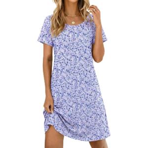 image:imageEkouaer Womens Nightgown Short Sleeve Night Dress Printed Sleepwear Soft Sleep Shirt S3XLPurple Point