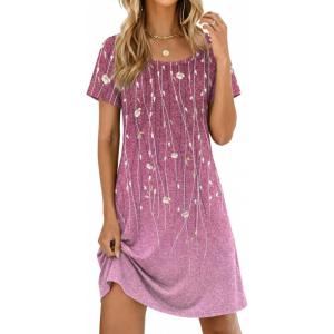 image:imageEkouaer Womens Nightgown Short Sleeve Night Dress Printed Sleepwear Soft Sleep Shirt S3XLPurple Vine