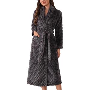 image:imageEkouaer Womens Robe Long Plush Soft Bathrobe Jacquard Color Block Robes Shawl Collar Sleepwear with Pockets SXXLDark Grey