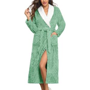 image:imageEkouaer Womens Robe Long Plush Soft Bathrobe Jacquard Color Block Robes Shawl Collar Sleepwear with Pockets SXXLGrey Green