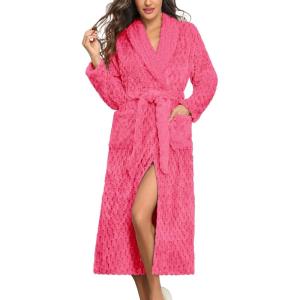 image:imageEkouaer Womens Robe Long Plush Soft Bathrobe Jacquard Color Block Robes Shawl Collar Sleepwear with Pockets SXXLRose Pink