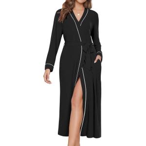 image:imageEkouaer Womens Robes Lightweight Soft Knit Bathrobe Full Length Sleepwear with Pockets Ladies Loungewear S3XLBlack