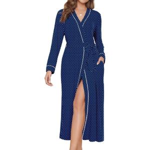 image:imageEkouaer Womens Robes Lightweight Soft Knit Bathrobe Full Length Sleepwear with Pockets Ladies Loungewear S3XLNavy Blue Polka Dots