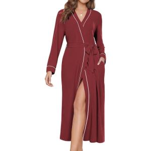 image:imageEkouaer Womens Robes Lightweight Soft Knit Bathrobe Full Length Sleepwear with Pockets Ladies Loungewear S3XLWine Red