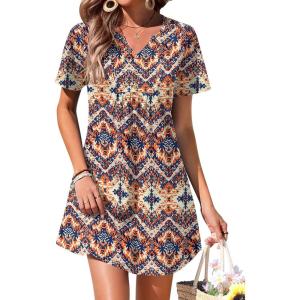 image:imageEkouaer Womens Swimsuit Coverup Short Sleeve Bathing Suit Cover Up V Neck Beach Cover Up Dress Vacation Outfits 2026Ethnic Print