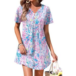 image:imageEkouaer Womens Swimsuit Coverup Short Sleeve Bathing Suit Cover Up V Neck Beach Cover Up Dress Vacation Outfits 2026Watercolor Print