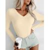 image:imageEkouaer Long Sleeve Shirts for Women V Neck Basics Tops Lightweight Base Layer Slim Fit Top Thermal UndershirtsBeige