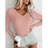 image:imageEkouaer Long Sleeve Shirts for Women V Neck Basics Tops Lightweight Base Layer Slim Fit Top Thermal UndershirtsDark Pink
