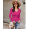 image:imageEkouaer Long Sleeve Shirts for Women V Neck Basics Tops Lightweight Base Layer Slim Fit Top Thermal UndershirtsHot Pink