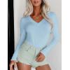 image:imageEkouaer Long Sleeve Shirts for Women V Neck Basics Tops Lightweight Base Layer Slim Fit Top Thermal UndershirtsLight Blue