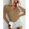 image:imageEkouaer Long Sleeve Shirts for Women V Neck Basics Tops Lightweight Base Layer Slim Fit Top Thermal UndershirtsLight Khaki