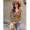 image:imageEkouaer Long Sleeve Shirts for Women V Neck Basics Tops Lightweight Base Layer Slim Fit Top Thermal UndershirtsLight Khaki