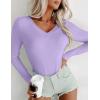 image:imageEkouaer Long Sleeve Shirts for Women V Neck Basics Tops Lightweight Base Layer Slim Fit Top Thermal UndershirtsLight Purple
