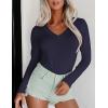 image:imageEkouaer Long Sleeve Shirts for Women V Neck Basics Tops Lightweight Base Layer Slim Fit Top Thermal UndershirtsNavy Blue