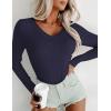 image:imageEkouaer Long Sleeve Shirts for Women V Neck Basics Tops Lightweight Base Layer Slim Fit Top Thermal UndershirtsNavy Blue