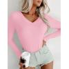 image:imageEkouaer Long Sleeve Shirts for Women V Neck Basics Tops Lightweight Base Layer Slim Fit Top Thermal UndershirtsPink