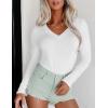 image:imageEkouaer Long Sleeve Shirts for Women V Neck Basics Tops Lightweight Base Layer Slim Fit Top Thermal UndershirtsWhite