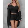 image:imageEkouaer Rib Knit Pajamas Set for Women 3 Piece Lounge Sets Soft Cami and Shorts Pjs with Cardigan Loungewear SXXLBlack2