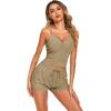 image:imageEkouaer Rib Knit Pajamas Set for Women 3 Piece Lounge Sets Soft Cami and Shorts Pjs with Cardigan Loungewear SXXLKhaki2