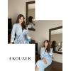 image:imageEkouaer Robes for Women Long Waffle Knit Bathrobe Lightweight Kimono Robe Soft Shawl Collar Spa Robes with Pockets SXXLSky BlueSmall Waffle