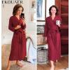 image:imageEkouaer Robes for Women Long Waffle Knit Bathrobe Lightweight Kimono Robe Soft Shawl Collar Spa Robes with Pockets SXXLWine RedBig Waffle