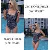 image:imageEkouaer Womens One Piece Swimsuits Square Neck Tummy Control Bathing Suit with Adjustable Ruffled Straps SwimwearBlack Floral