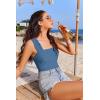 image:imageEkouaer Womens One Piece Swimsuits Square Neck Tummy Control Bathing Suit with Adjustable Ruffled Straps SwimwearDusty Blue