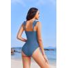 image:imageEkouaer Womens One Piece Swimsuits Square Neck Tummy Control Bathing Suit with Adjustable Ruffled Straps SwimwearDusty Blue