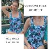 image:imageEkouaer Womens One Piece Swimsuits Square Neck Tummy Control Bathing Suit with Adjustable Ruffled Straps SwimwearGreen Floral