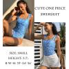 image:imageEkouaer Womens One Piece Swimsuits Square Neck Tummy Control Bathing Suit with Adjustable Ruffled Straps SwimwearLight Blue Floral